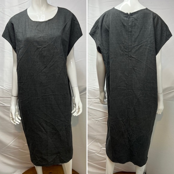 Luca Venturini Italy Women’s Gray Wool Vintage Midi Boxy Shift Dress Lagenlook - Picture 1 of 7